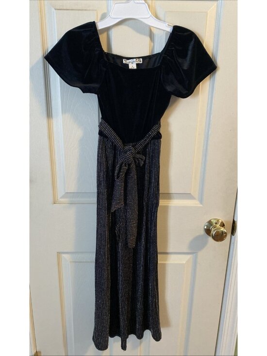 Knitworks Other - Knit Works Girls Flutter Sleeve S 7-8 Belted Square Neck Black/Metallic Jumpsuit